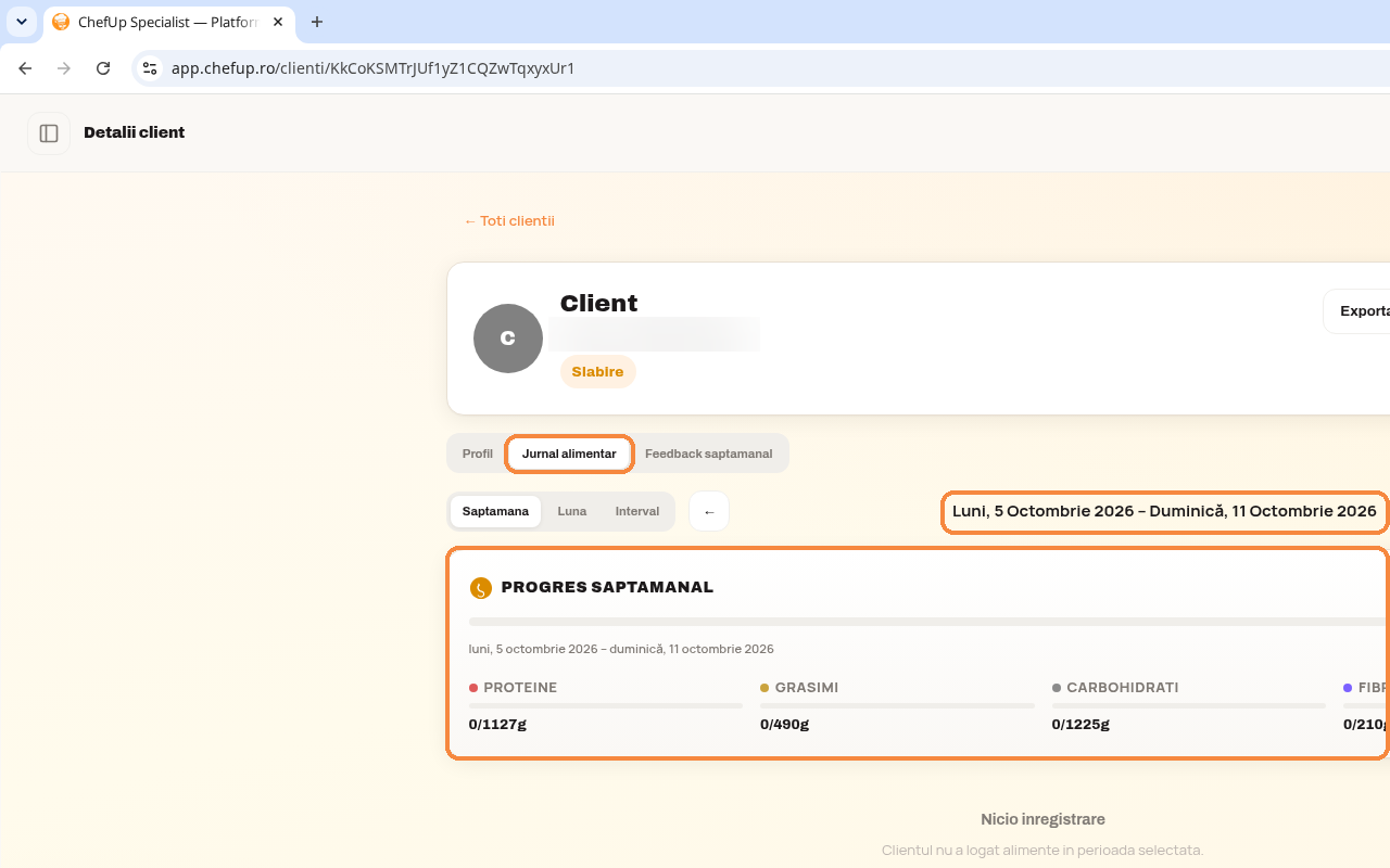 Jurnalul alimentar al clientului